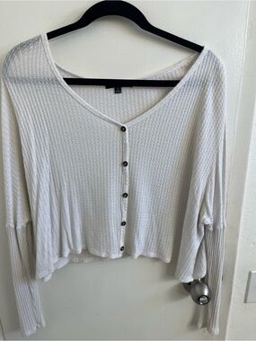 Ambiance White Waffle Knit Button-Front Top